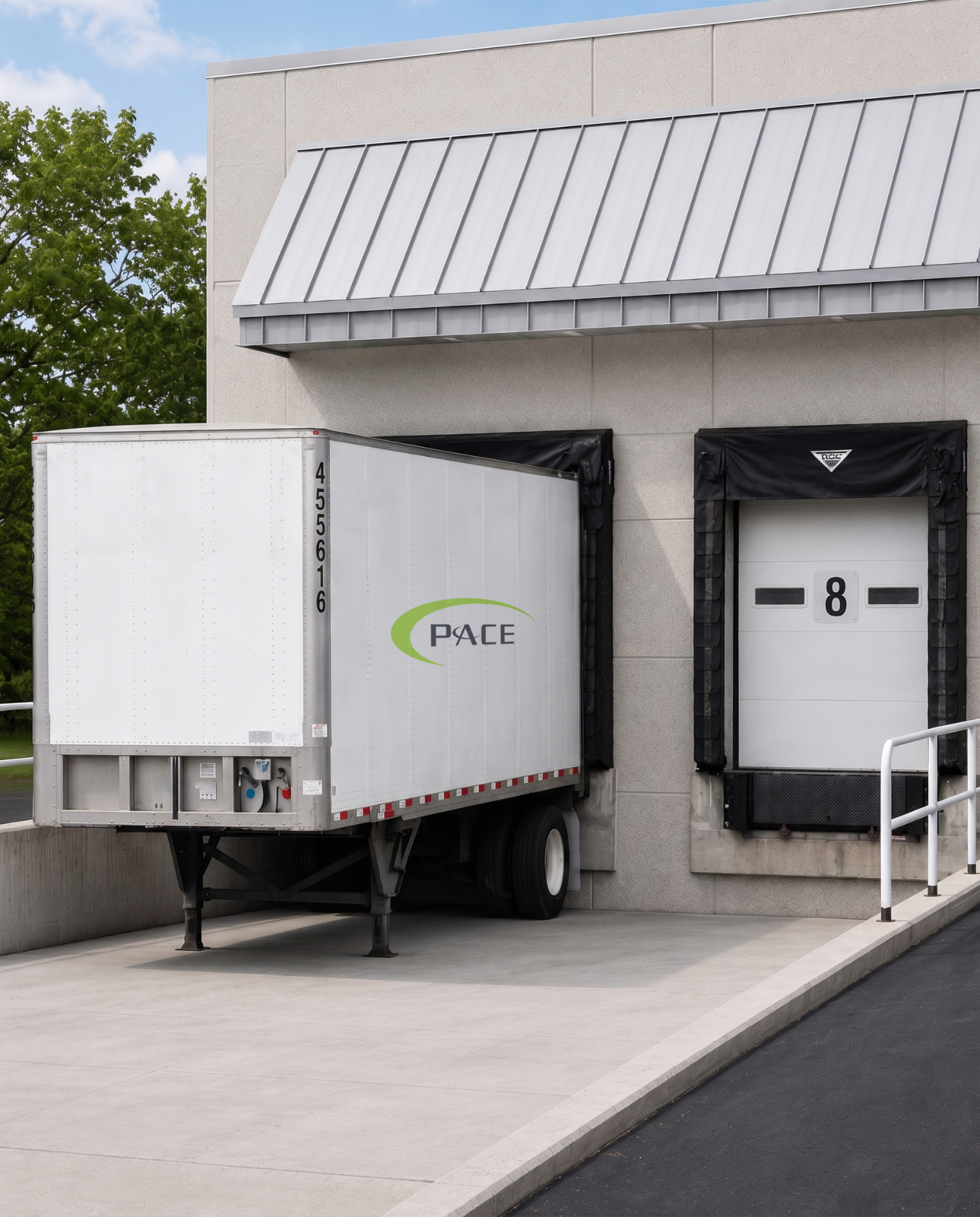 Box truck backed into a distribution center loading dock